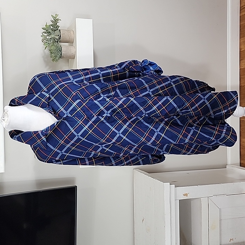 Boohoo Blue Plaid Front Button Shirt Dress 3/4 Sleeve - Picture 1 of 8